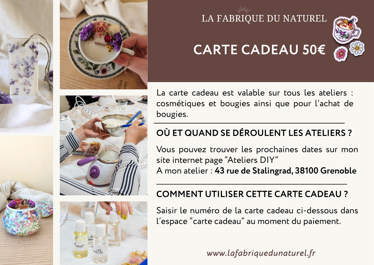 Bon d'achat 50€ pour un atelier ou des bougies